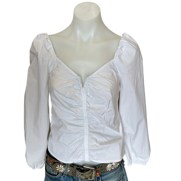 Veronica Beard White Peasant Top SIZE 12 Milkmaid Cottage Cotton Designer $348 - Picture 3 of 7